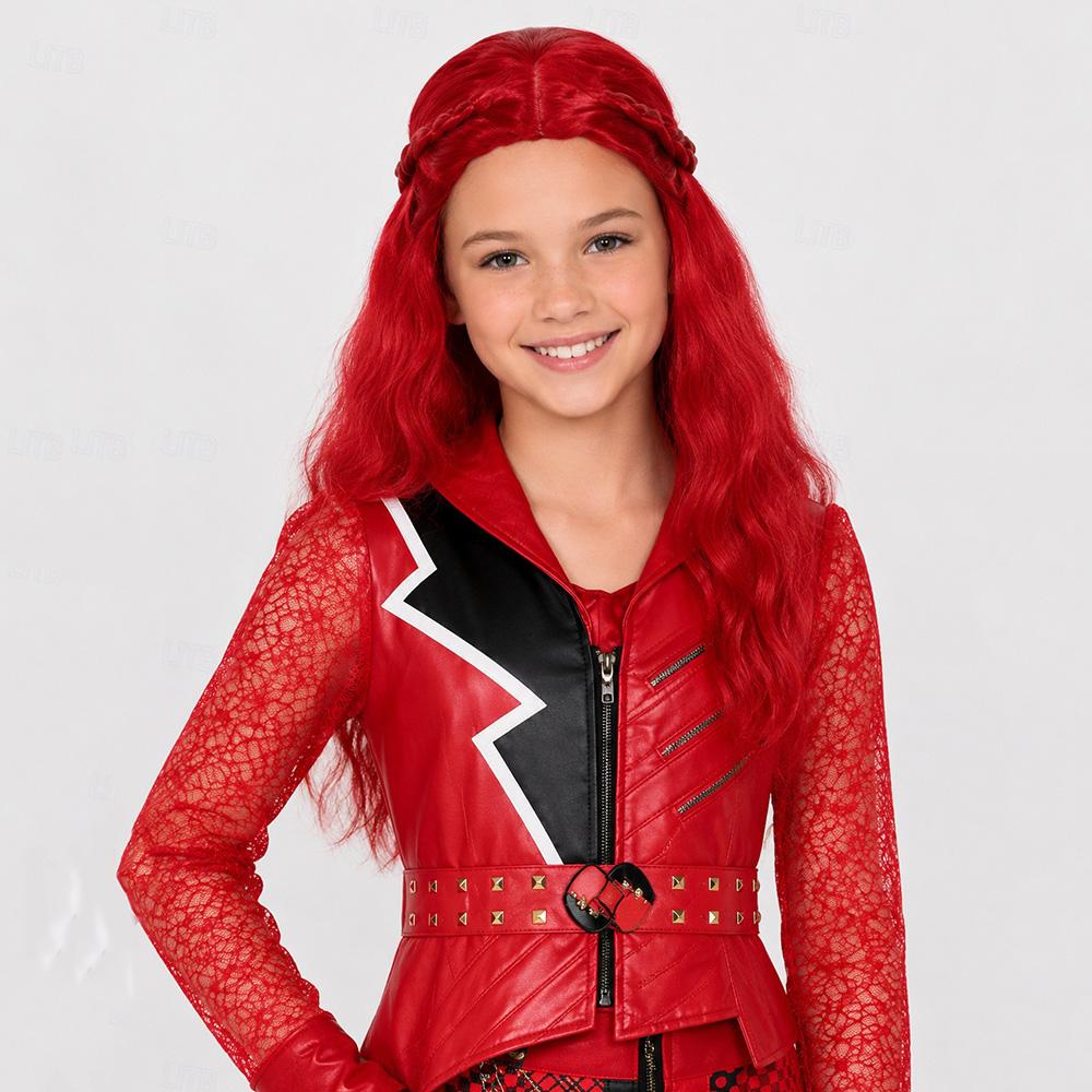 Synthetic Hair Fantasy Villain Heir Rebel Princess Descendants Wicked Wonderland Braided Long Wavy Cosplay Wig for Halloween