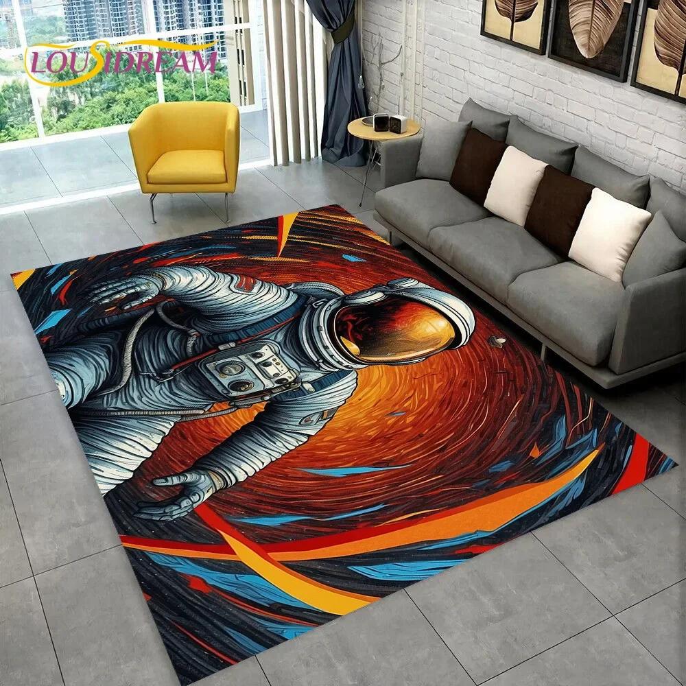 Astronaut Dream Universe Spaceman Outer Space Cartoon Carpet Rug for Bedroom Living Room Sofa Decoration, Large Decor Floor Mat