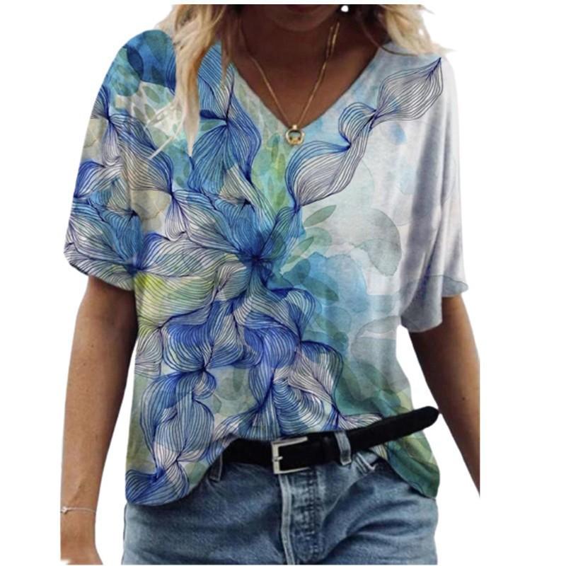 Women 3D Printed T Shirt Casual Summer Outfit Floral V Neck Tops Sportwear Short Sleeve T Shirts