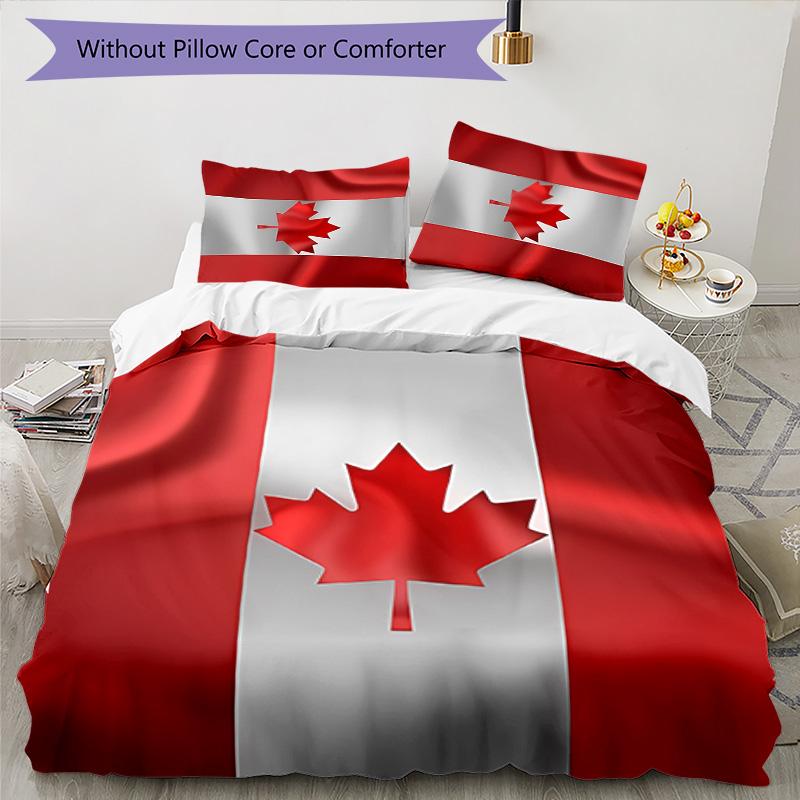 3pcs Flag Canada Design Cover Set - HD Printed Bedding with 1 Cover and 2 Pillowcases - Perfect for Home and Dorm Decor