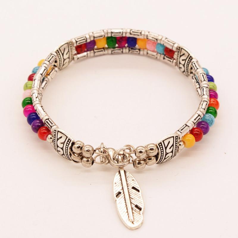 1 шт. Ретро-браслет с ажурным узором, этнический бирюзовый браслет с листьями - классический дизайн для повседневной и праздничной одежды, элегантный