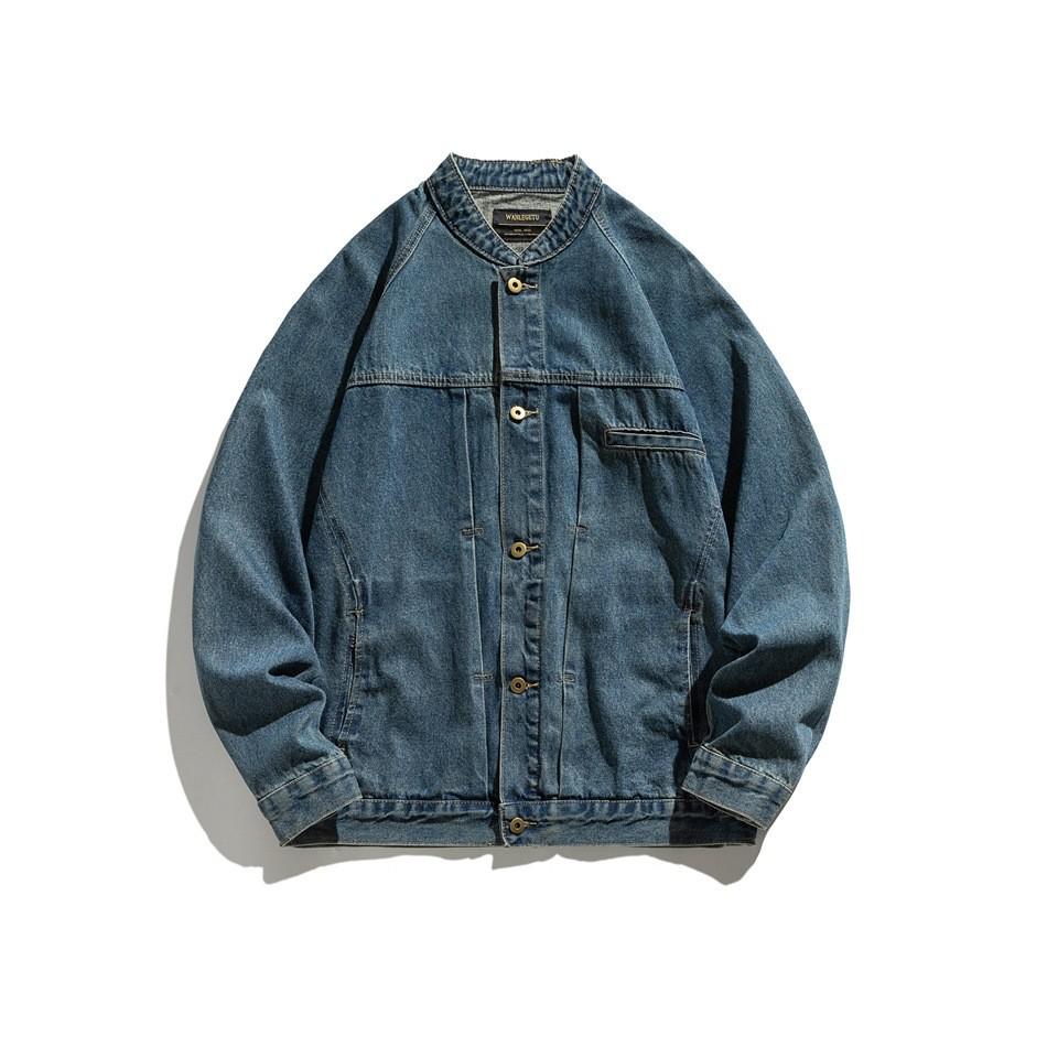 Retro Japanese Washed Stand-Up Collar Denim Jacket - Versatile, Loose-Fit, Trendy Top J780