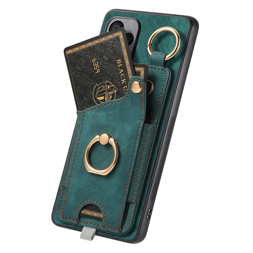 For Samsung Galaxy A36 5G Retro Leather Phone Back Cover with Card Slots and Ring Holder