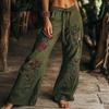 Women's Cotton And Linen High Waist Retro Print Fashion Trousers