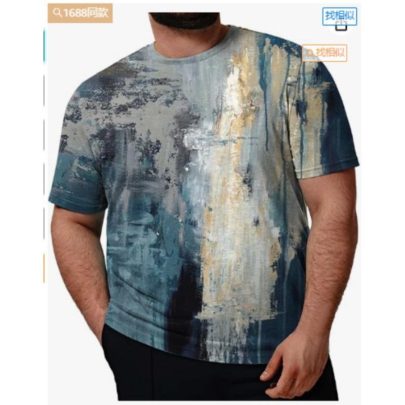 Summer Casual Round Neck Short Sleeved Loose Gradient 3D Printed Men's T-shirt