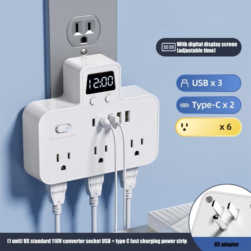 Удлинитель с несколькими розетками, два порта USB-C, усовершенствованная система зарядки, защита от перенапряжения, легко переносить для международных поездок