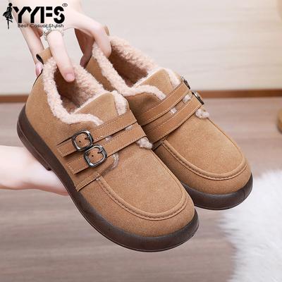 Женские зимние хлопковые туфли с бархатной нескользящей подошвой, мокасины, нескользящие теплые туфли для мамы, повседневные меховые туфли