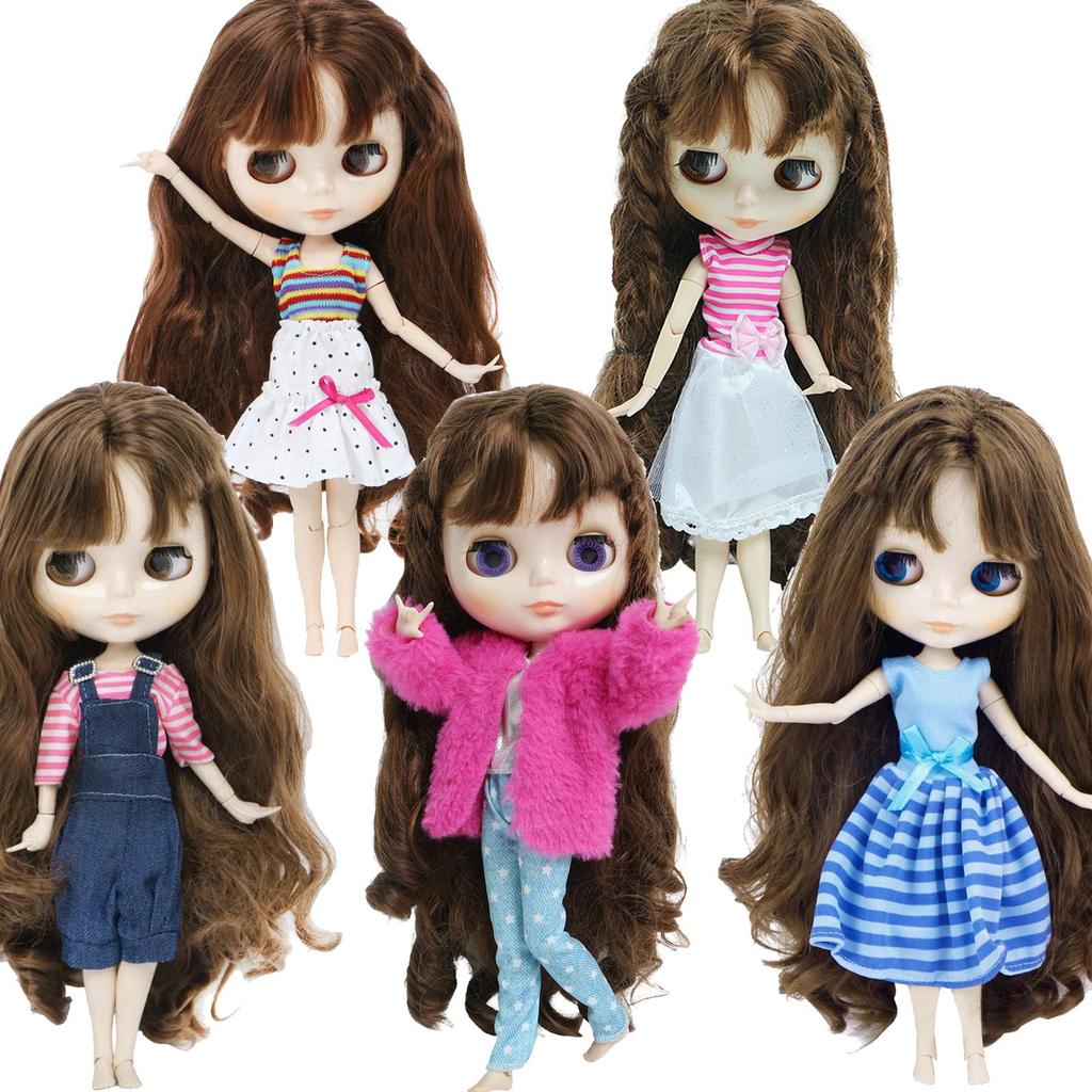 5 Sets Doll Clothes for Blythe Doll Tools Cute Casual Mini Dress Pants Blousers Outfits for 1/6 11.5 Inch Doll Cute Gift Set Girl Toy
