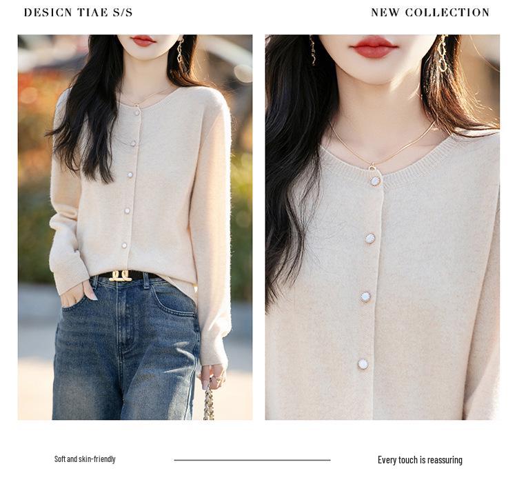 Autumn & Winter Round Neck Wool Cardigan - Women's Loose Knit Jacket, Long Sleeve, Short Style Top