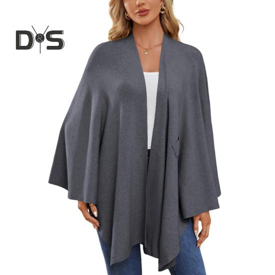 Плащ-топ женский однотонный цвет рукава летучая мышь стиль шаль пальто средней длины крест-накрест дизайн плащ стиль блузка