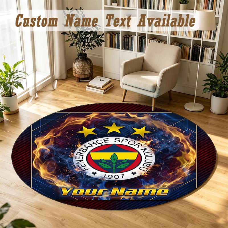 Round Rug Custom NameFenerbahçe FC Pattern Non Slip Carpet Home Floor Decor