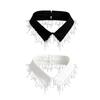 Women's Stylish Pearls Beaded Tassels Trim Decorated Faux Collar for Office or Casual Wear Choker Necklace Shirt Accessory