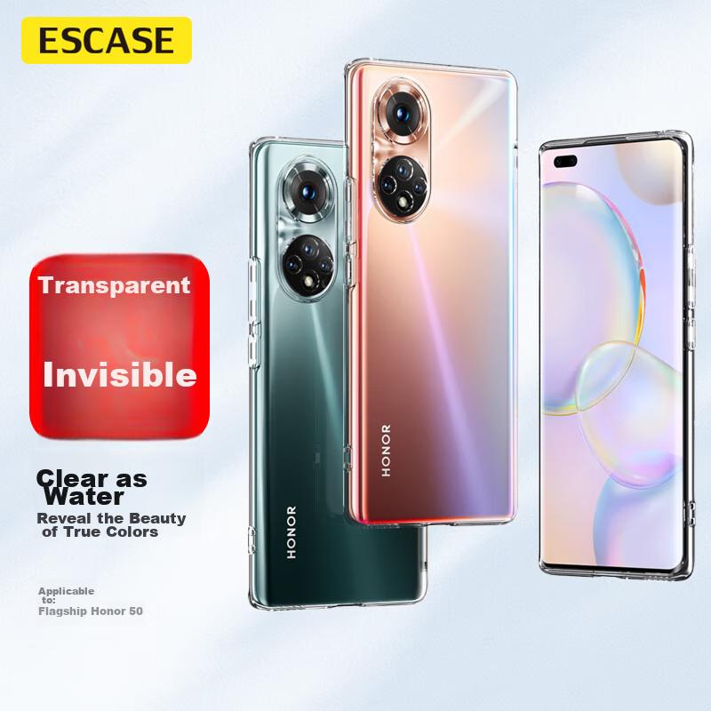 ESCASE Honor 50 Phone Case Protective Cover, Huawei Shockproof Full-Body Soft Ultra-Thin Silicone (With Lanyard Hole) Transparent