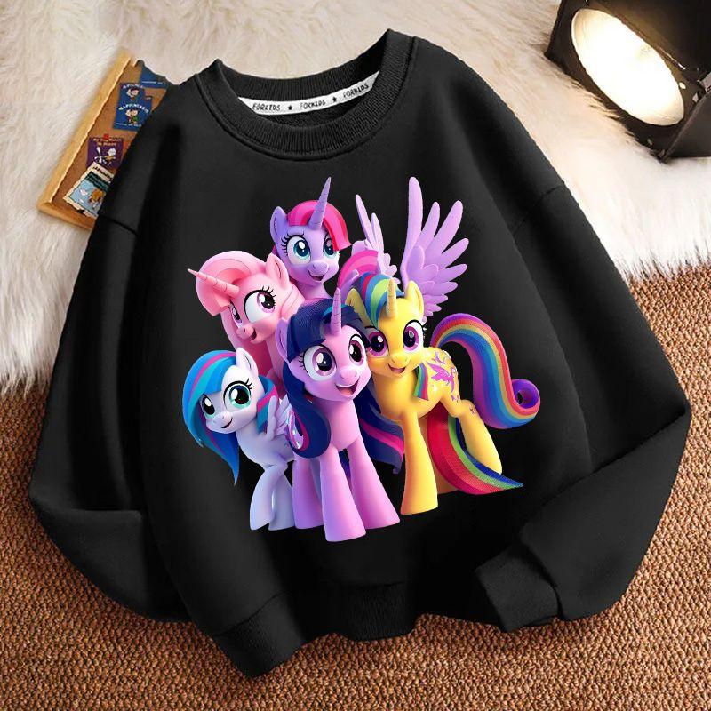 Милое худи с круглым вырезом и принтом маленькой лошадки для детей, повседневный топ с длинным рукавом для мальчиков и девочек на весну и осень