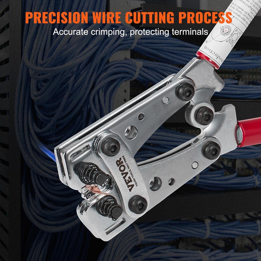 VEVOR Battery Cable Lug Crimping Tool, 10-1/0AWG with Cable Cutter and 48PCS Copper Ring Terminals