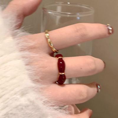 Винтажные красные капли глазурованные кольца для женщин мода бамбуковый узел открытое кольцо помолвка свадьба ювелирные изделия мода девушка подарки