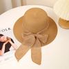 Womens Beach Sun Hat Summer Straw Hat with Bow, Adjustable Head Circumference, Wide Brim, Breathable, Travel Foldable Sun Hat