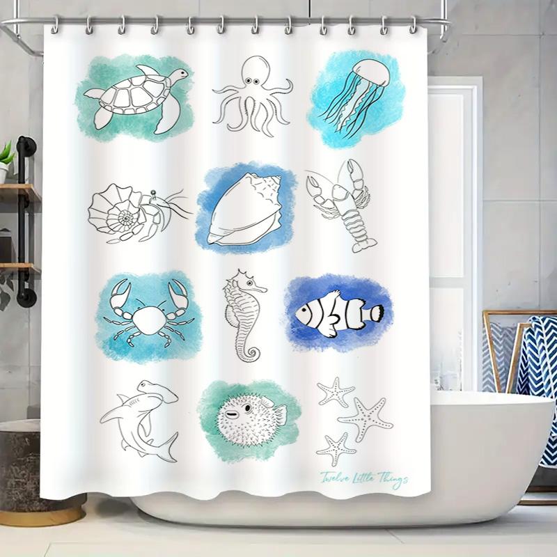 Ocean Animal Printed Shower Curtain Set Waterproof Home Decor Bathroom Accessories