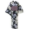 Kyoto Kimono Yuzen Women's Yukata, Single Piece, Modern Retro Cotton Summer Kimono, Lily (White X Black)