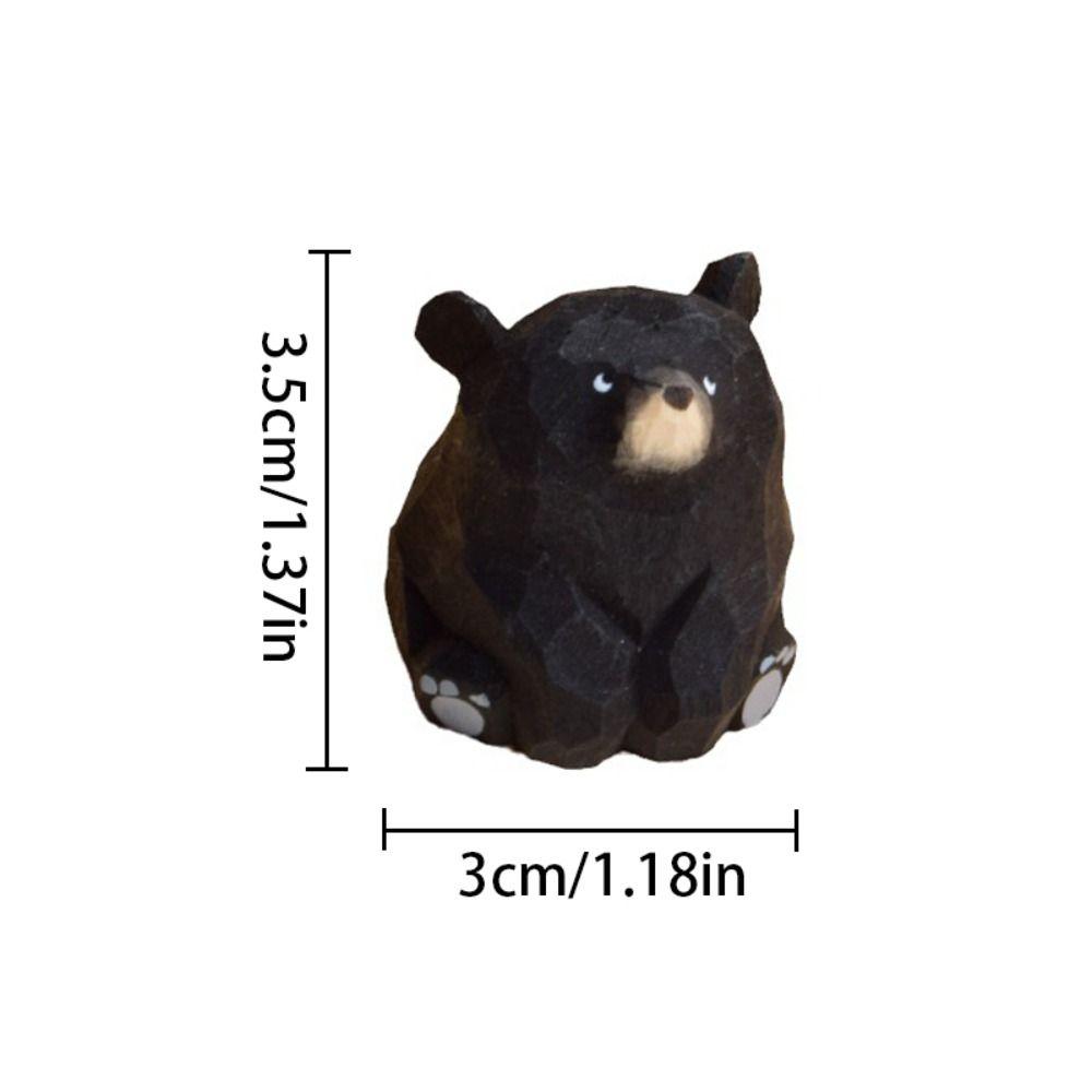 Cute Wooden Bear Figurines Solid Wood Mini Bear Statue Creative Polar Bear Ornament  Car