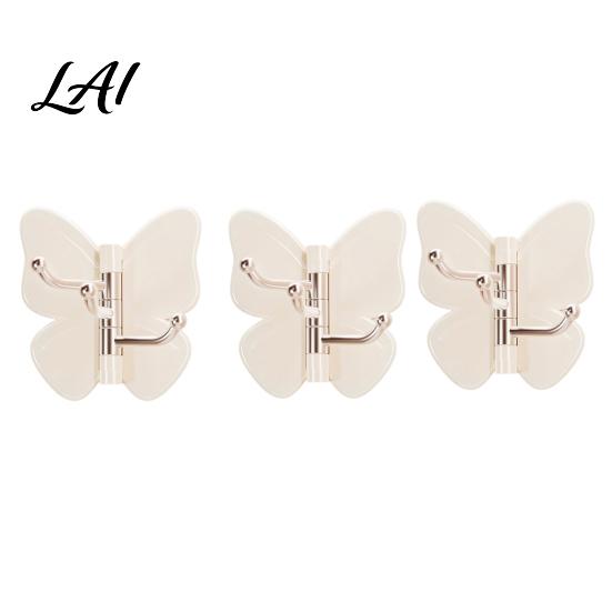 Butterfly Design Hooks Rotating Adhesive Wall Hooks 3-Prong No-Drill Swivel Hangers with Flexible Storage Adjustable Angle Space-Saving Hook,