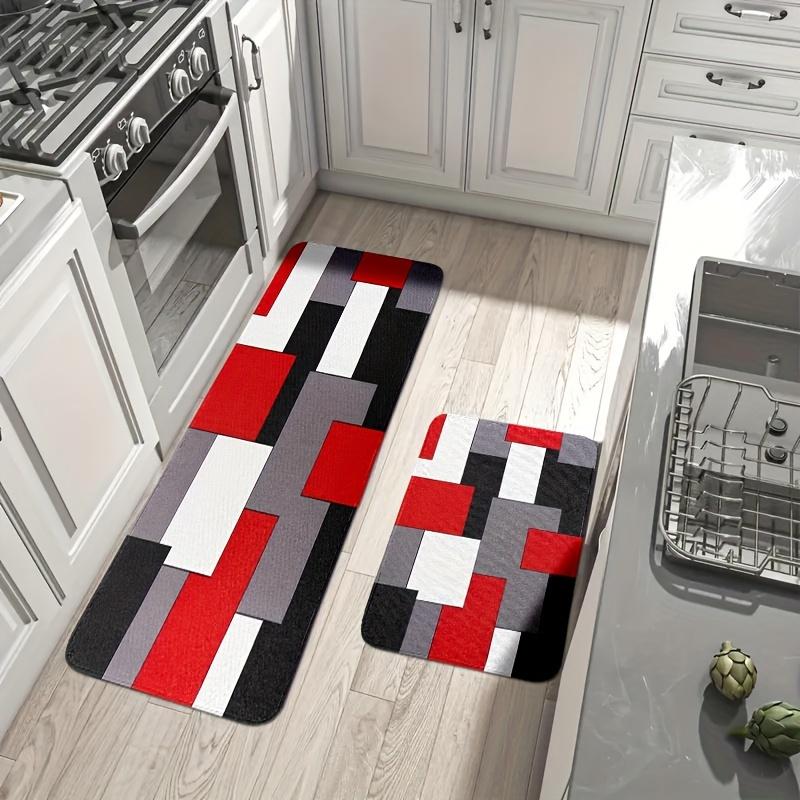 Abstract Red Black Color Block Kitchen Mat Decor Non-Slip Hallway Balcony Laundry Room Rugs Bathroom Foot Pad Bedroom Doormat