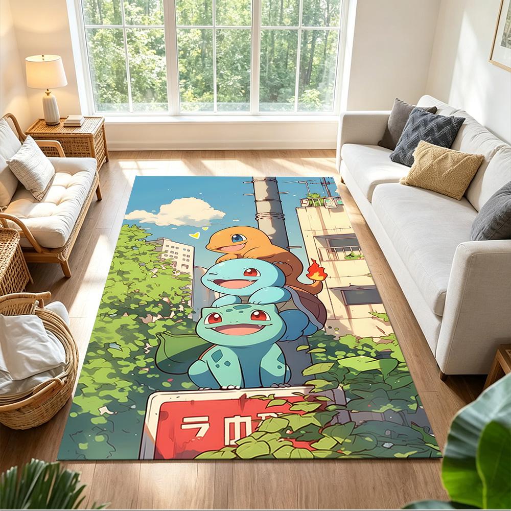 Pokémon Adventure In City Anti-slip Rug Compact Foldable Construction Stain-resistant Surface Doormat Fashionable Home Decor Christmas Gift