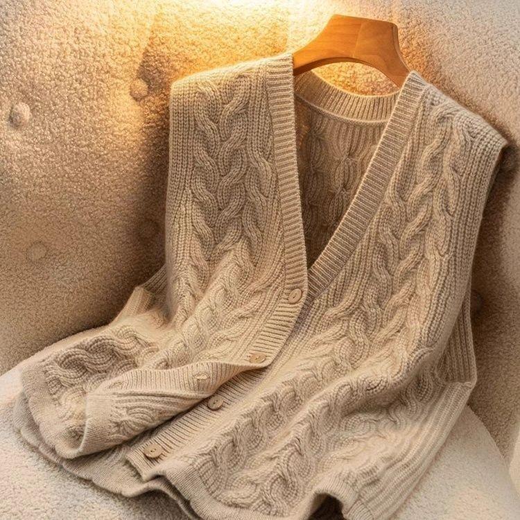 Женский вязаный свитер, жилет, короткая куртка, вязаный кардиган на весну и осень, свитер, однотонный топ, свободный крой