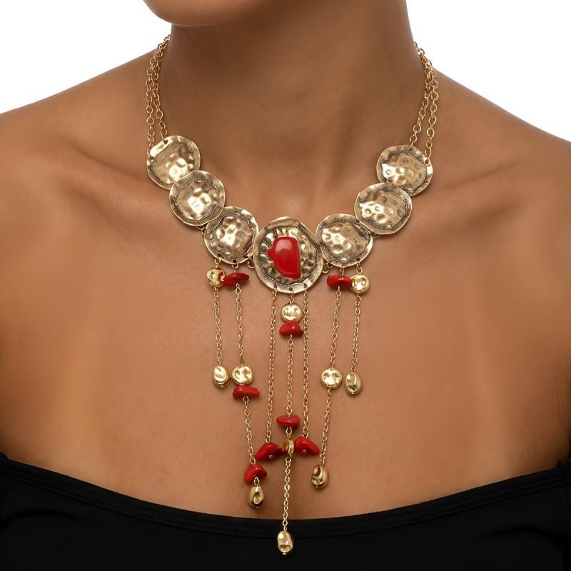 Boho Tassel Pendant Necklace Women Zinc Alloy Geometric Statement Chain Daily Wear Fashion Locket Collarbone Jewelry