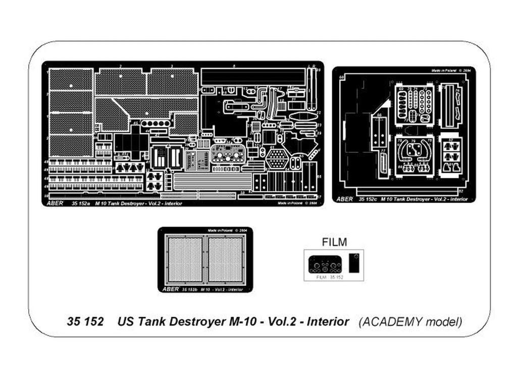 Aber 1/35 scale American M-10 Tank Destroyer Vol.2 Interior Parts (for Academy Model Kit) Plastic Model Kit Parts 35152 (Tank)