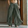 Men Twisted Elastic Waist Layers Casual Long Wide Legs Pants Trousers