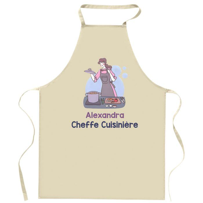 Tablier de cuisine - Alexandra Cheffe Cuisinière - Impression bretonne - Coton épais résistant - Imprimé en France