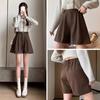 Design-sensual Brown Woolen Shorts for Women In Autumn and Winter New Style Small High-waisted Single Button Suit Shorts