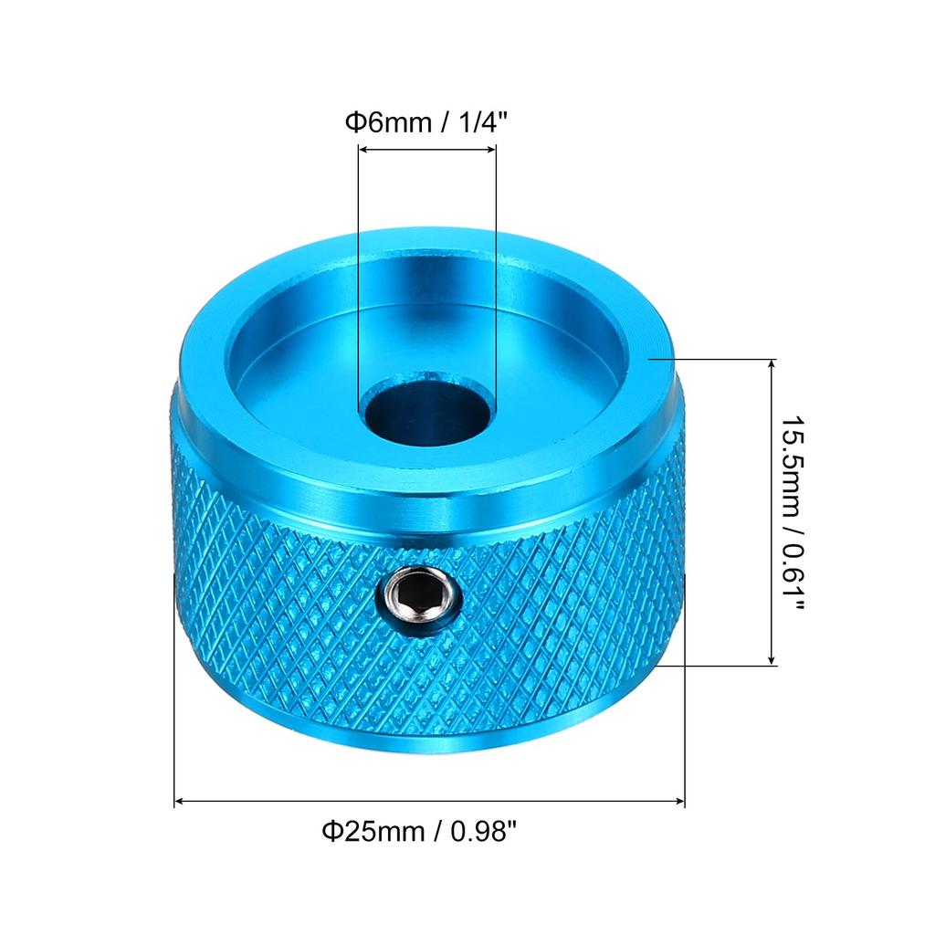 Uxcell Aluminum Potentiometer Universal Volume Tone Control Knob for Guitar and Diamond Blue 4-Piece Knob, 1/4" (6mm) Bass, 5/8"