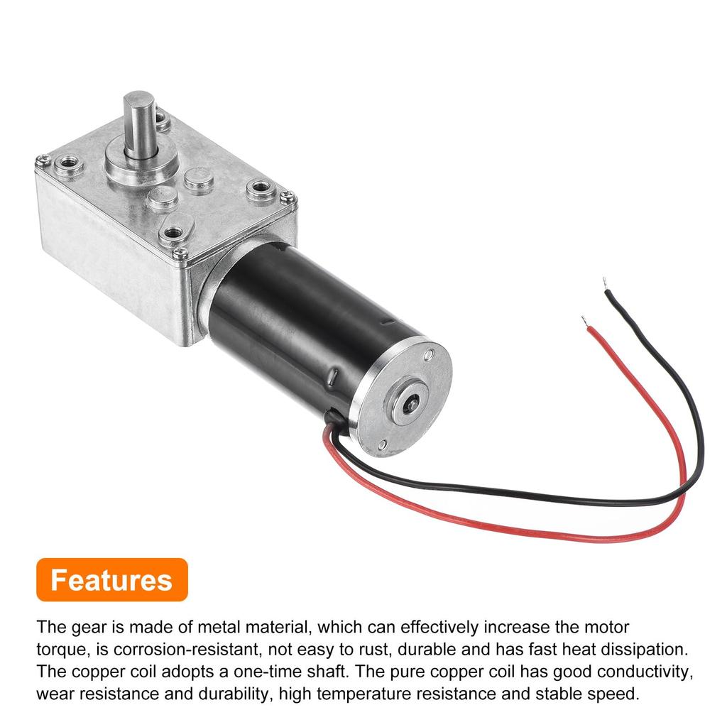 Uxcell DC 12V 130RPM Worm Gear Motor 8mm D Shaft Reduction Electric Motor Reduction High Torque Low Speed Mini Turbine Worm Motor with Wire