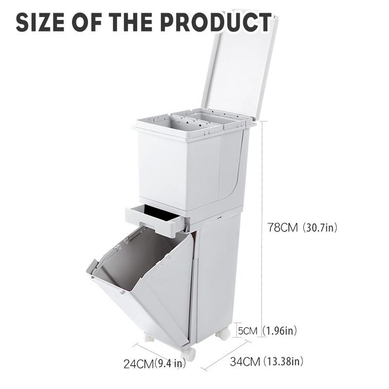2-слойное 42-литровое кухонное мусорное ведро для раздельного сбора мокрого и сухого мусора, передвижное, для переработки, для хранения мусора, мусорное ведро, урна для мусора, мусорный бак, ПП