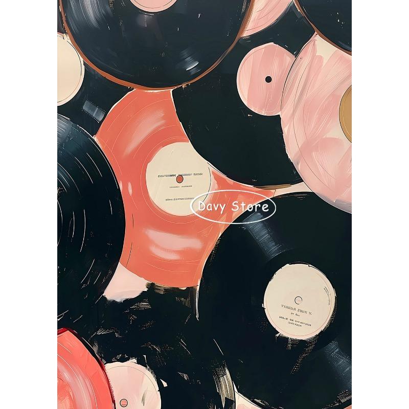 Винтажный проигрыватель кассетный магнитофон музыкальный постер эклектичный розовый принт на стену ретро холст картина бар домашний декор эстетика