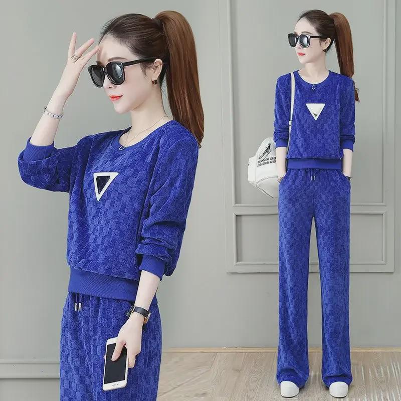 Women's Casual Sportswear Set: Spring/Autumn 2024, Fashionable Loose Fit, Large Size, Long-Sleeve Two-Piece Suit