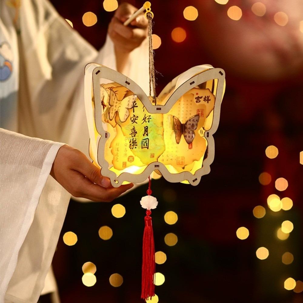 Laser Cut Wood Butterfly Paper Light LED Glowing Glowing Flower Lamp Garden Night Party