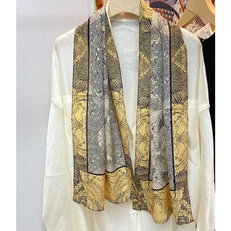 Silk Mulberry Silk Silk Scarf Plain And Elegant Water Ink Bamboo Silk Scarf Women'S Double Crepe Scarf Shawl