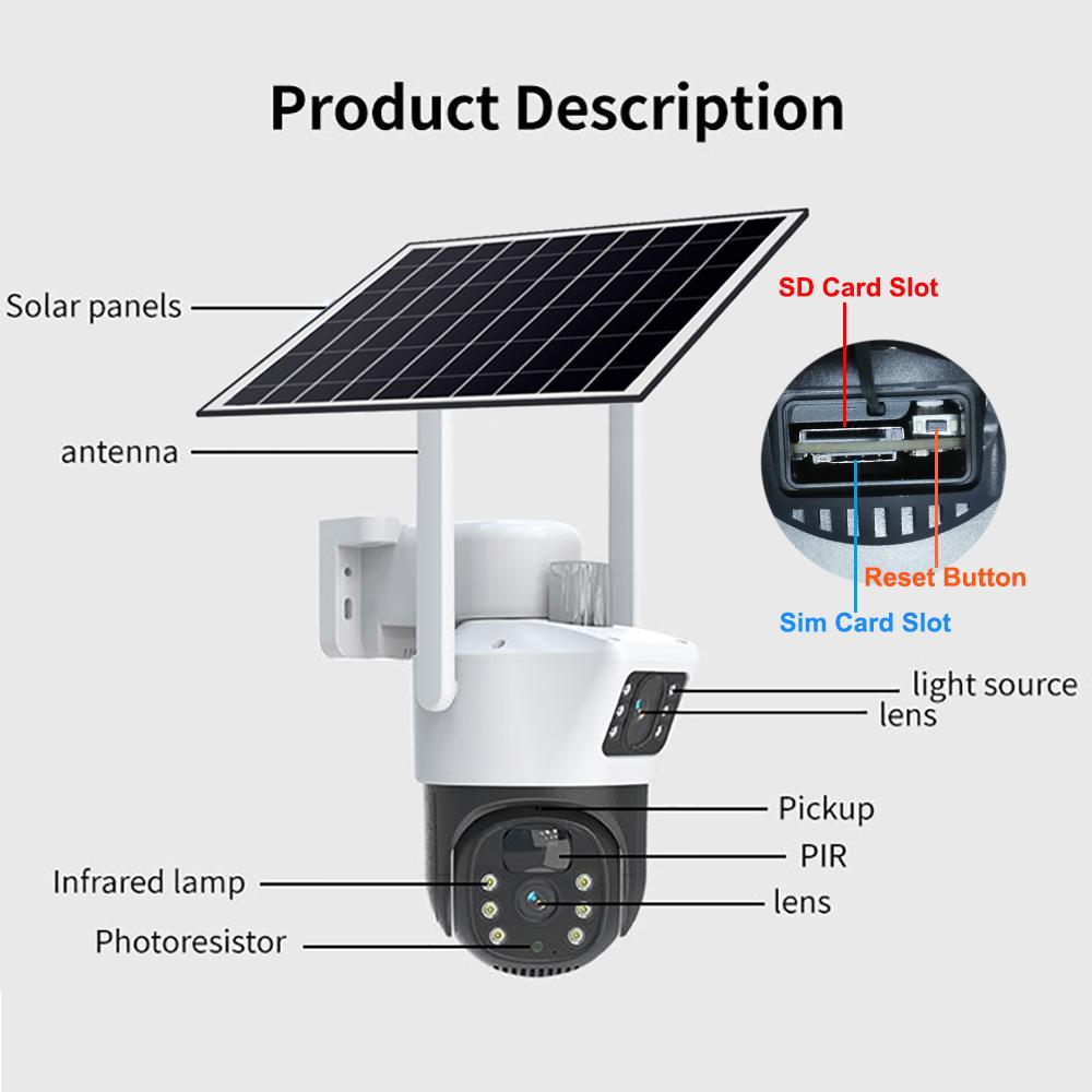 New 4MP/8MP HD WiFi 4G Camera Outdoor Wireless PTZ Solar IP Camera Built-in Battery Video Surveillance Camera V380 Pro Waterproof Cam
