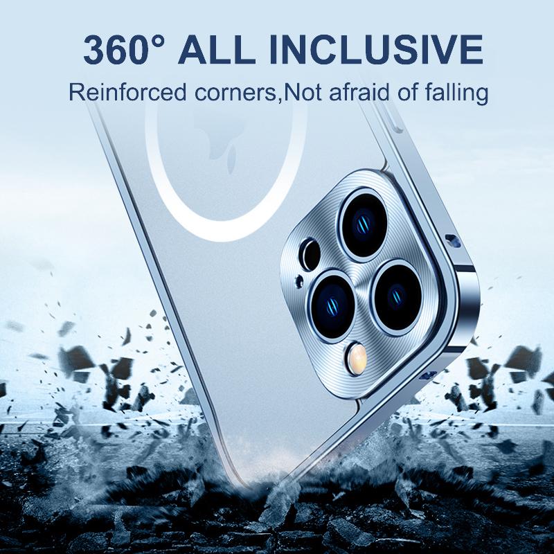 Metal Frame Magnetic Phone Case For iPhone 17 12 13 14 15 16 Pro Max Aluminum Alloy Full Lens Protection Cover For iPhone 16 Plating Metal Back Case