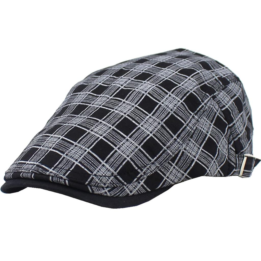 WHITE FANG Plaid Flat Cap Checkered Hunting Cap Sports Running Outdoor Hat Unisex Men Women Free Size 58cm CA616 Black