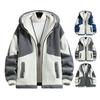 Fall Winter Men Jacket Colorblock Hooded Zipper Closure Cardigan Thick Plush Letter Decor Warm Long Sleeve Pockets Cold Resistant Men Coat