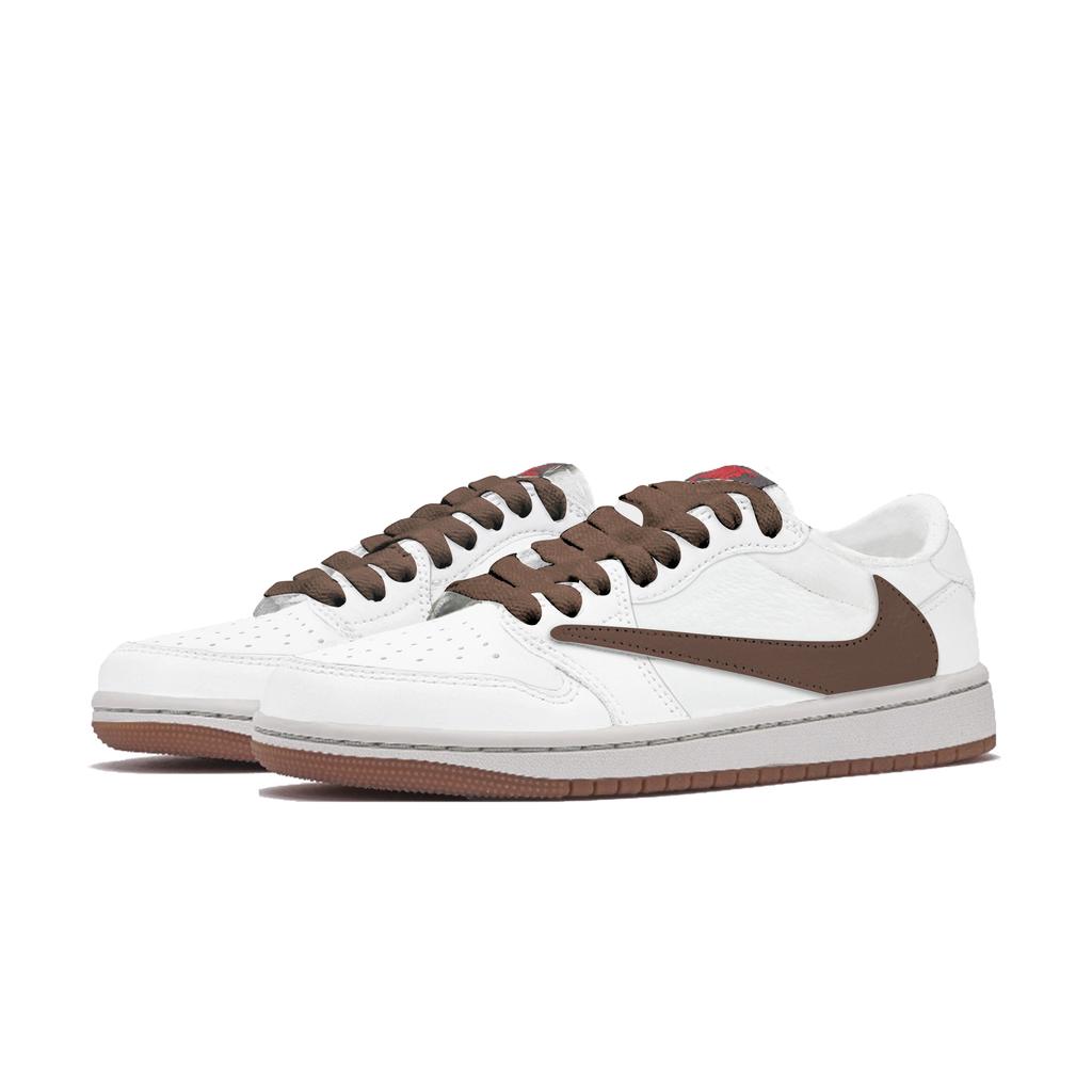 Travis Scott x Jordan Air Jordan 1 Универсальные Низкие Винтажные Баскетбольные Кроссовки Унисекс Белый Коричневый DZ4137-700(Команда-)-Случайные упаковочные пакеты