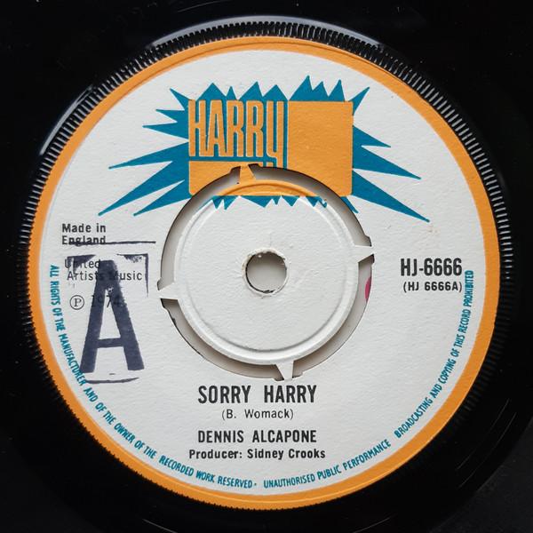 7-дюймовая пластинка DENNIS ALCAPONE - Sorry Harry HJ6666 Harry J Records 1974 Великобритания Регги, Ска и Даб Б/У