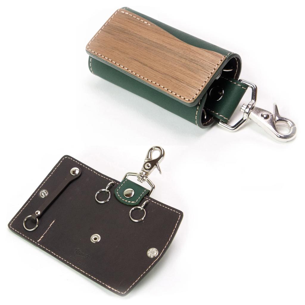 REAL Key Cover SK Key Case Key Key Cover Keyless Smart Key Men Women Genuine Leather Natural Wood Wood Leather Made In Japan [VARCO WOOD] (green)