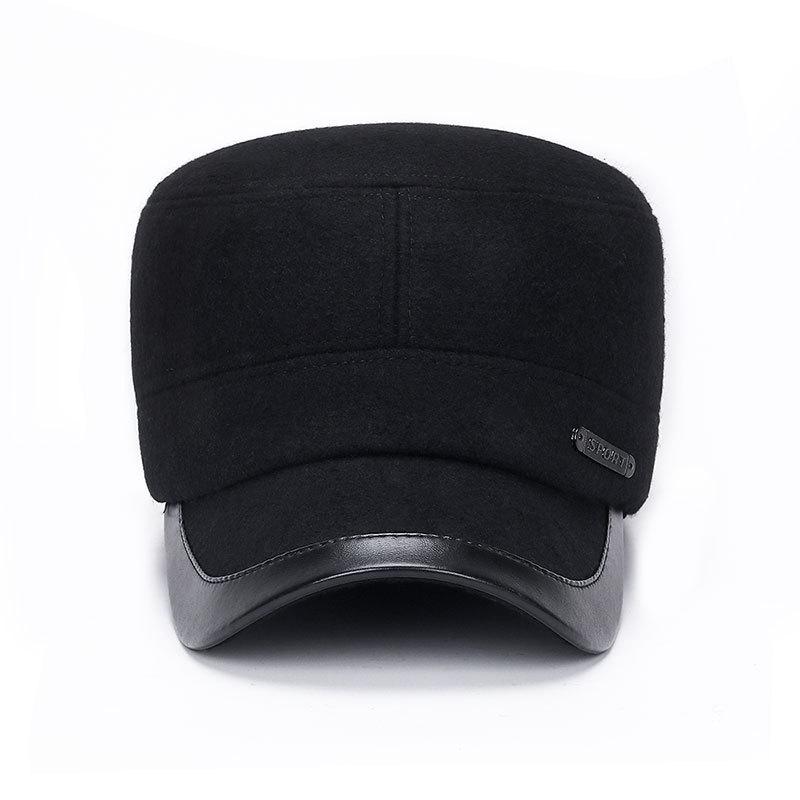Мужская шерстяная зимняя кепка с плоским верхом, кожаная шляпа с полями, мужская шляпа в стиле милитари, теплая кепка с ушками