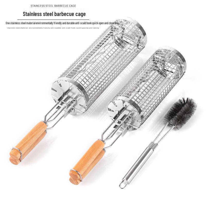 Classic Stainless Steel Round BBQ Grill Cage and Rolling Smoker