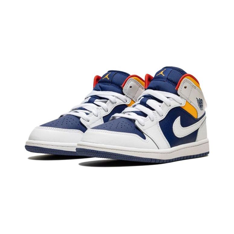 Jordan Air  1 Mid Модные Удобные Нескользящие Амортизирующие Износостойкие Мид-топ Детские Баскетбольные Кроссовки Детские кроссовки Синий Белый 640734-131